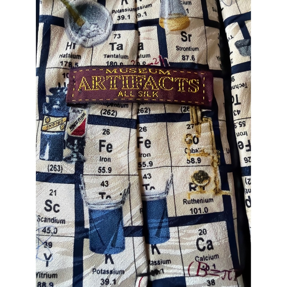 Museum Artifacts Necktie Cream Periodic Table Science Chemistry Silk Handmade - Picture 3 of 4